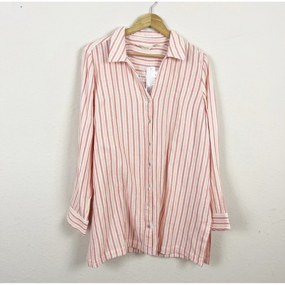 NWT Soft Surroundings Escambia Cotton Gauze Blouse Tunic Top Medium Long Sleeves